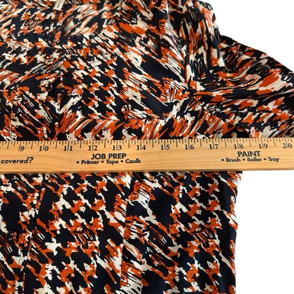 Tyler Boe Elegant Silk Navy Blue and Orange Patterned Long Sleeve Dress - Picture 10 of 16